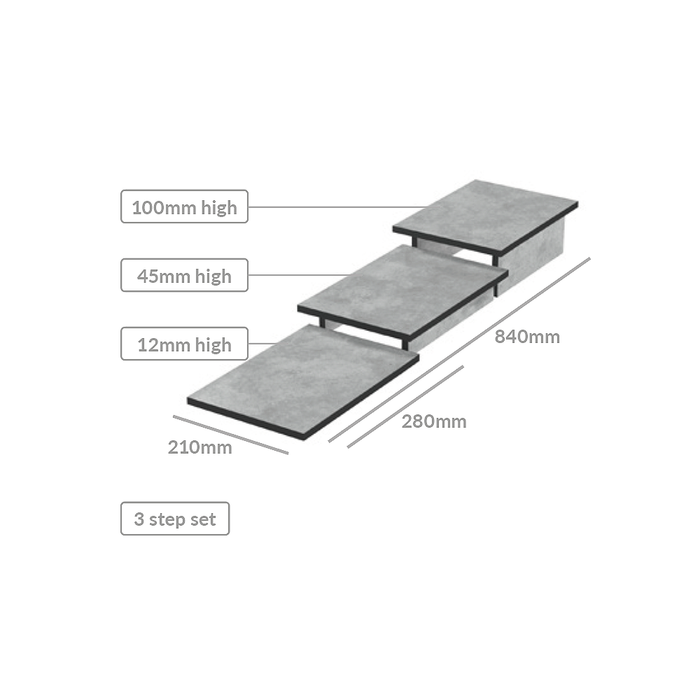 Tempered Steel Effect Three Tier HPL Riser 210 x 840mm — Dalebrook