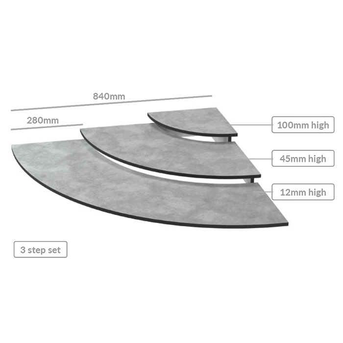 HPL Three Tier Curved Riser 1/4 1124x100x795mm