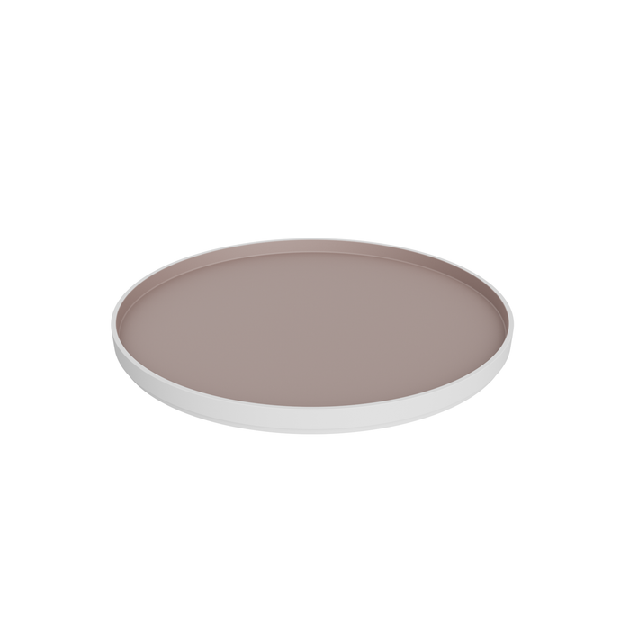 White and Taupe Melamine Round Platter - Silicone Feet 280 dia. x 21mm